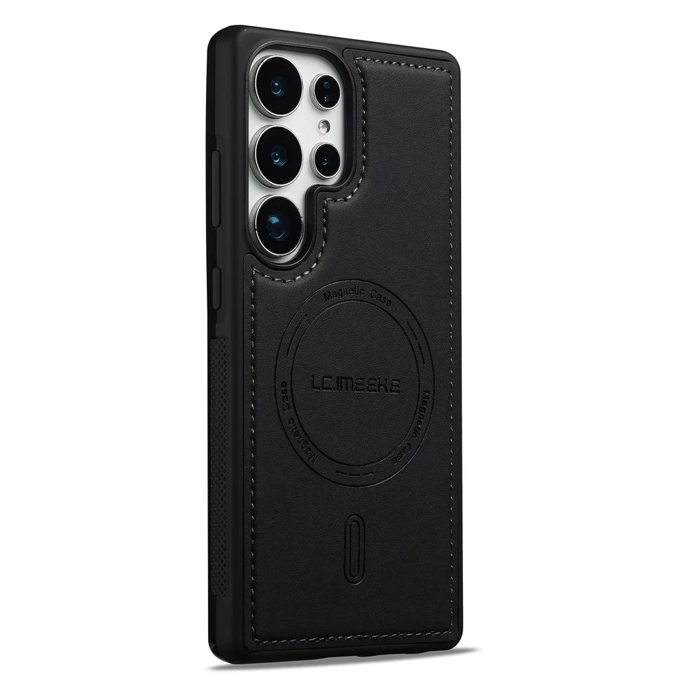 LC.IMEEKE L6 For Samsung Galaxy S23 Ultra Case PU Leather Coated PC TPU Phone Cover Magnetic Case - Black - 4