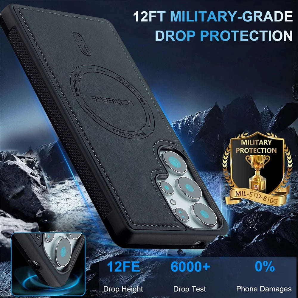LC.IMEEKE L6 For Samsung Galaxy S23 Ultra Case PU Leather Coated PC TPU Phone Cover Magnetic Case - Black - 5