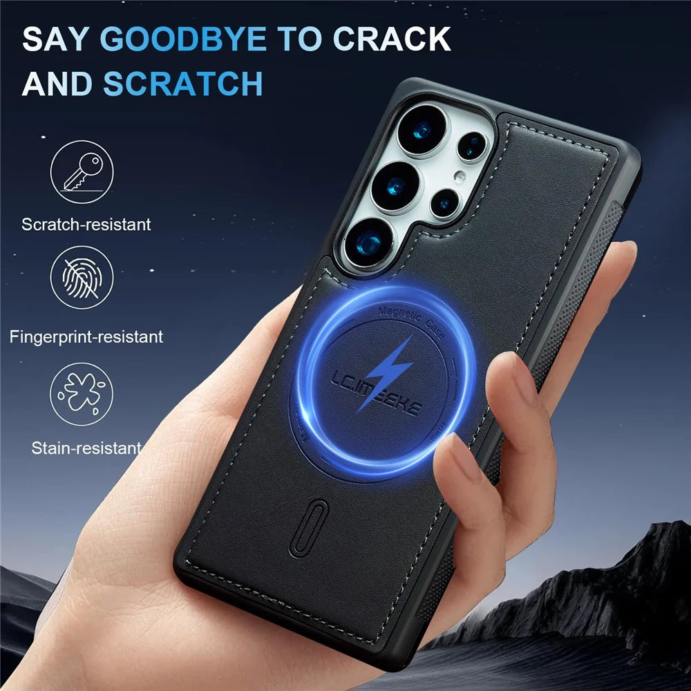 LC.IMEEKE L6 For Samsung Galaxy S23 Ultra Case PU Leather Coated PC TPU Phone Cover Magnetic Case - Black - 6