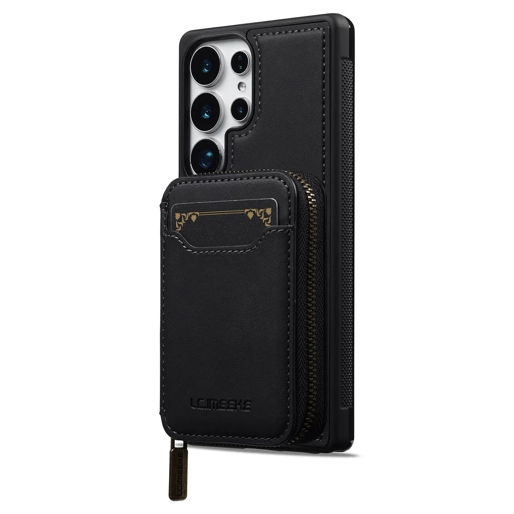 LC.IMEEKE L6 For Samsung	Galaxy S22 Ultra 5G Magnetic Case Detachable Zipper Wallet Leather Coated PC + TPU Phone Cover - Black - 4