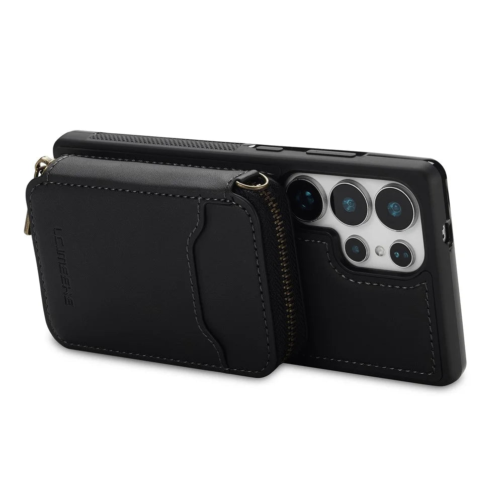 LC.IMEEKE L6 For Samsung	Galaxy S22 Ultra 5G Magnetic Case Detachable Zipper Wallet Leather Coated PC + TPU Phone Cover - Black - 5