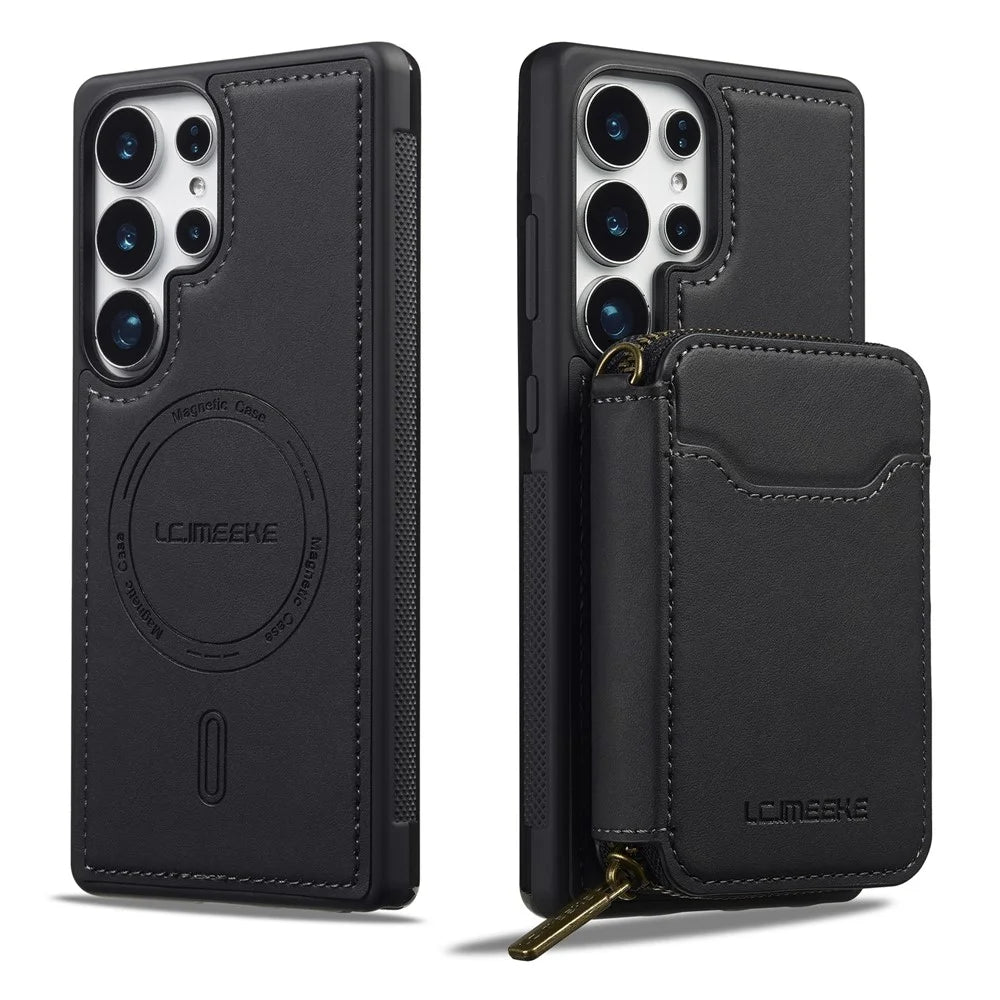 LC.IMEEKE L6 For Samsung Galaxy S24 Ultra Magnetic Case Detachable Zipper Wallet Leather Coated PC + TPU Phone Cover - Black - 2