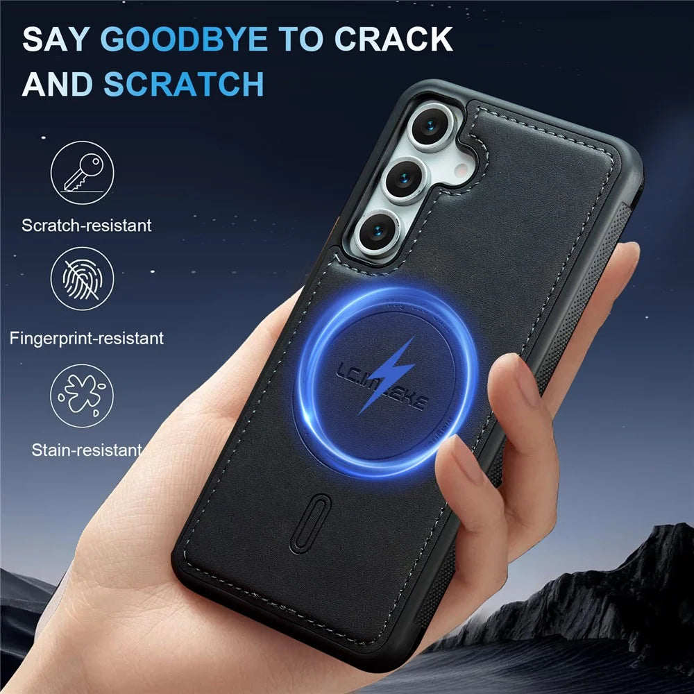 LC.IMEEKE L6 For Samsung Galaxy A35 5G Case PU Leather Coated PC TPU Phone Cover Magnetic Case - Black - 6