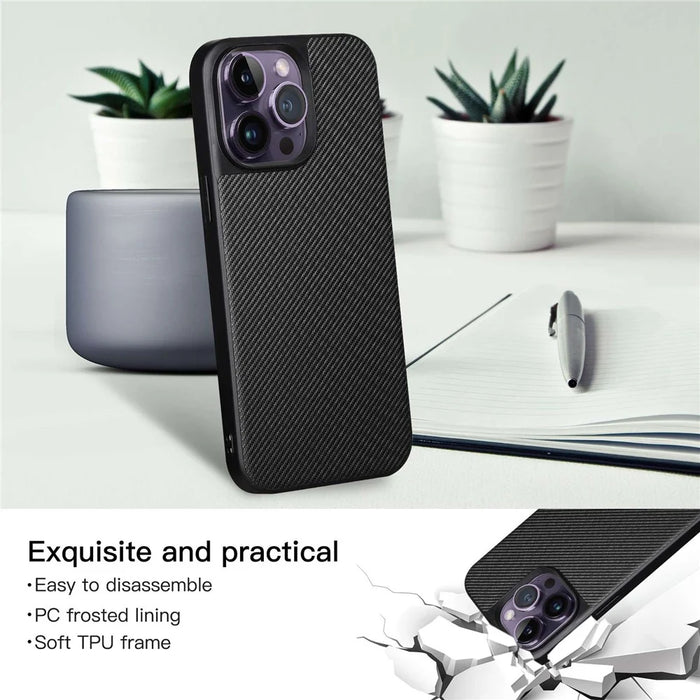 VILI TC Series for iPhone 14 Pro Max Textured Leather Coated TPU Phone Case Anti-scratch Mobile Phone Back Cover - 5