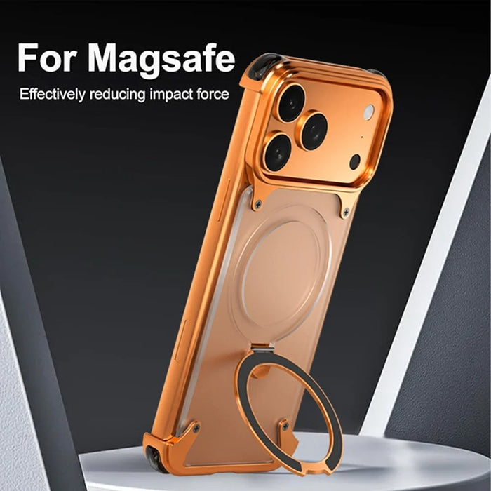 For iPhone 17 Pro Phone Case with Kickstand Compatible with MagSafe Metal PC Matte Back Cover - Orange - 4