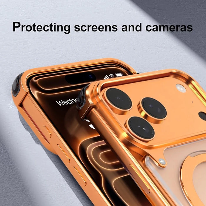 For iPhone 17 Pro Phone Case with Kickstand Compatible with MagSafe Metal PC Matte Back Cover - Orange - 5
