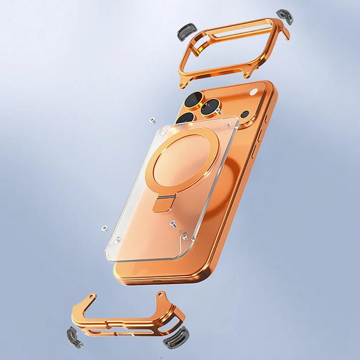 For iPhone 17 Pro Phone Case with Kickstand Compatible with MagSafe Metal PC Matte Back Cover - Orange - 6