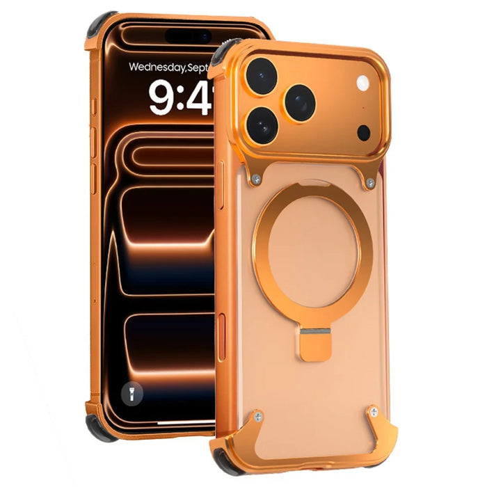 For iPhone 17 Pro Max Phone Case with Kickstand Compatible with MagSafe Metal PC Matte Back Cover - Orange - 1