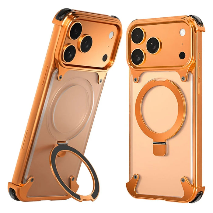 For iPhone 17 Pro Max Phone Case with Kickstand Compatible with MagSafe Metal PC Matte Back Cover - Orange - 2