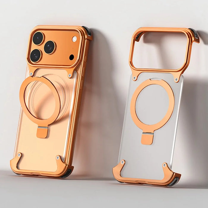For iPhone 17 Pro Max Phone Case with Kickstand Compatible with MagSafe Metal PC Matte Back Cover - Orange - 3