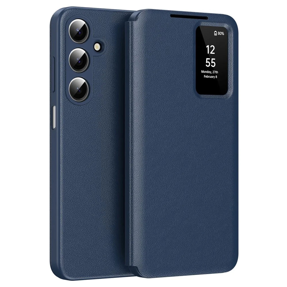 For Samsung Galaxy A17 4G / 5G Case with Card Holder Smart View Window Leather Phone Cover - Sapphire - 1