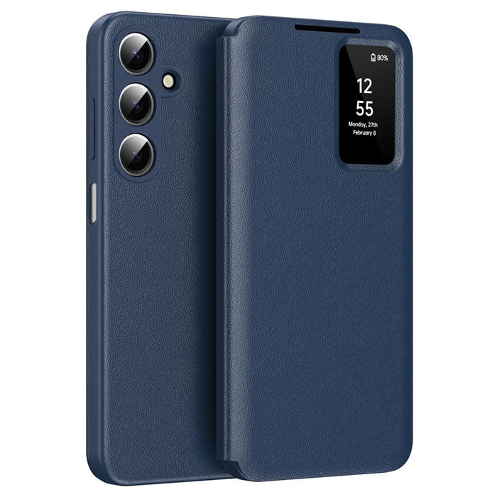 For Samsung Galaxy A17 4G / 5G Case with Card Holder Smart View Window Leather Phone Cover - Sapphire - 1
