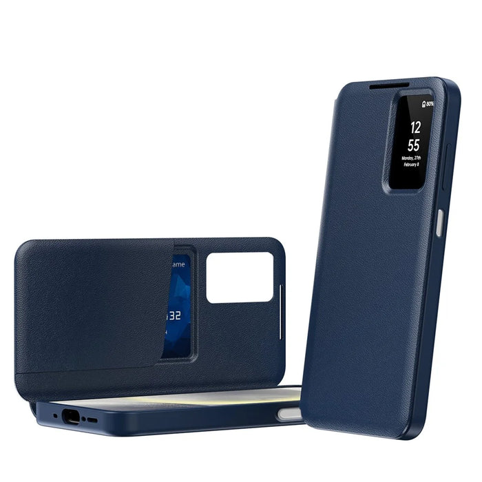 For Samsung Galaxy A17 4G / 5G Case with Card Holder Smart View Window Leather Phone Cover - Sapphire - 2
