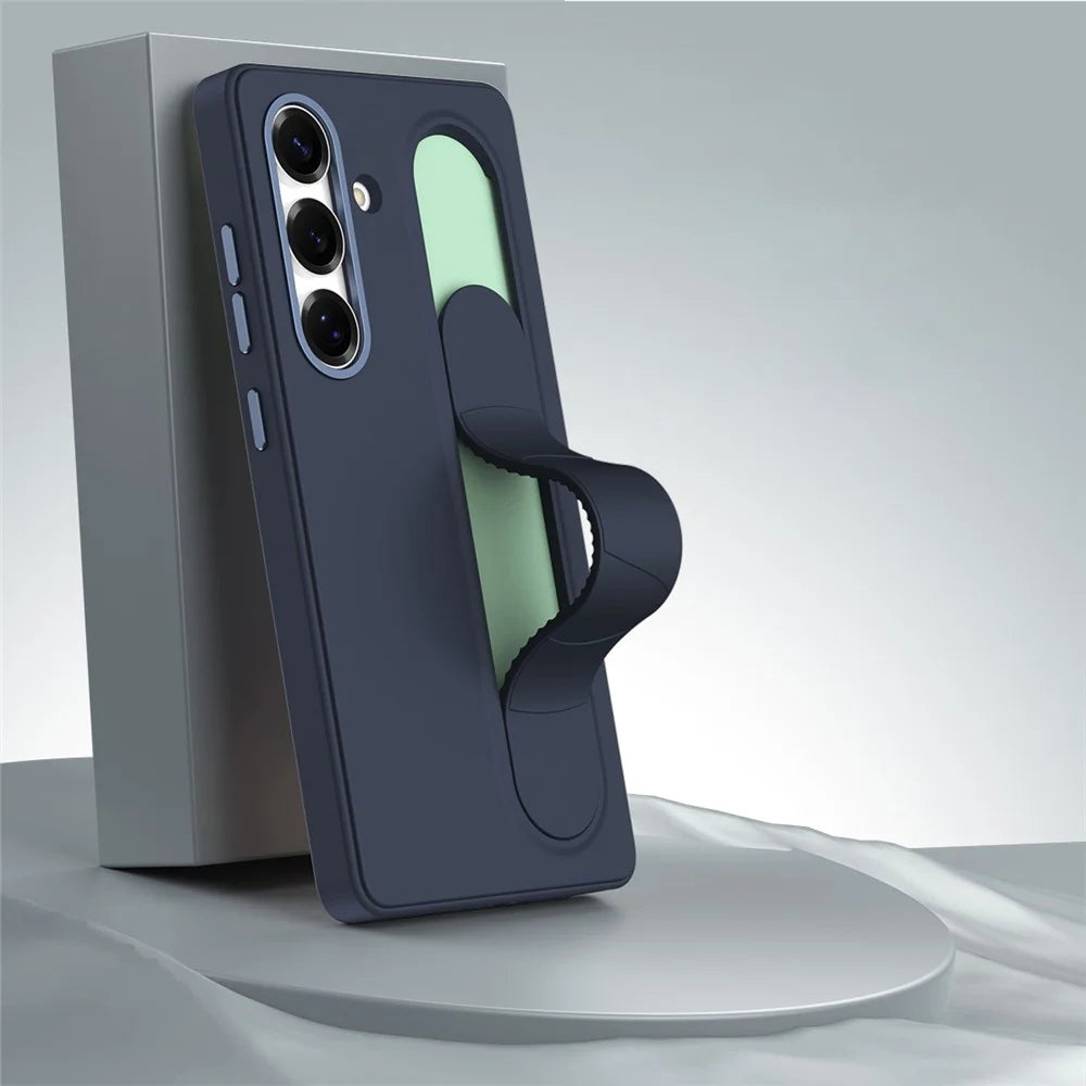 For Samsung Galaxy S24+ Case Customizable Smart Key Control Wristband Kickstand PC + Silicone Phone Cover - Sapphire - 2