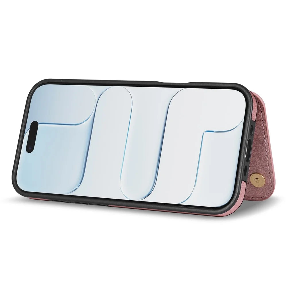For iPhone Air Case with Wrist Strap Card Slots Rhombus Leather + TPU Phone Cover - Rose Gold - 3