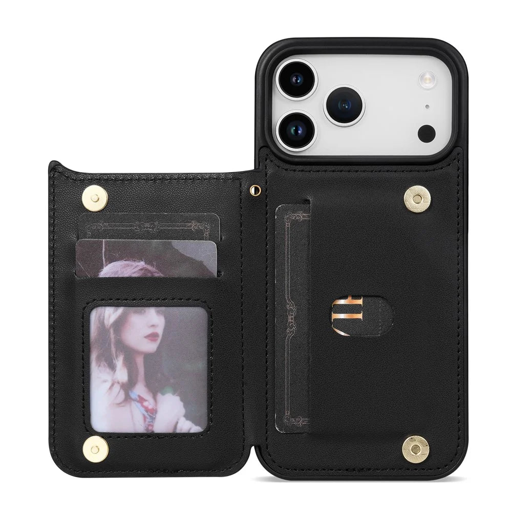 For iPhone 18 Pro Max / 17 Pro Max Case with Wrist Strap Card Slots Rhombus Leather + TPU Phone Cover - Black - 3