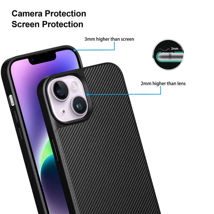 VILI TC Series Scratch-resistant Phone Back Cover for iPhone 14, Textured Leather Coated TPU Protective Phone Case - 4