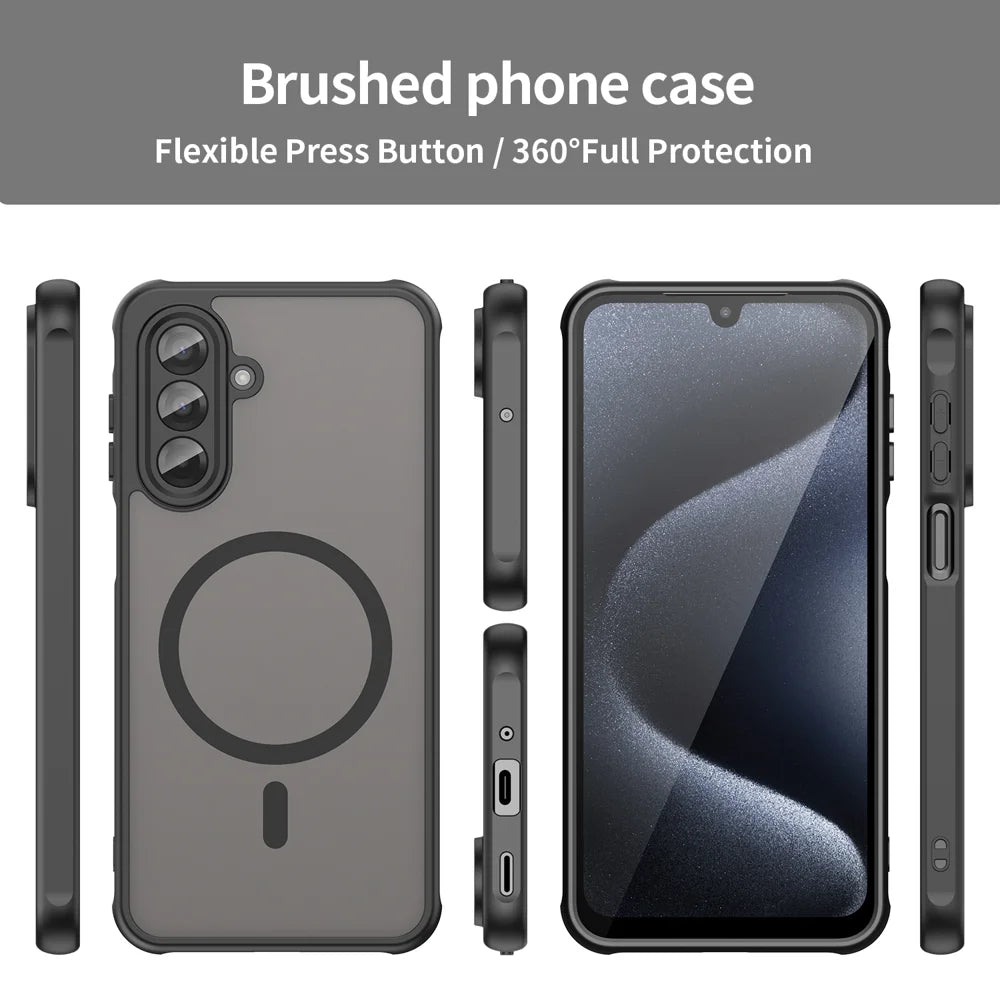 WANLONFENG For Samsung Galaxy A17 4G / Galaxy A17 5G Magnetic Case with Screen Film  FD Series Skin Touch TPU + PC Phone Back Cover - Black - 3