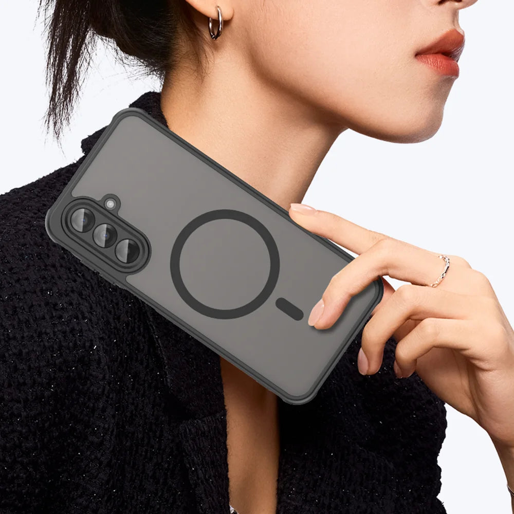 WANLONFENG For Samsung Galaxy A17 4G / Galaxy A17 5G Magnetic Case with Screen Film  FD Series Skin Touch TPU + PC Phone Back Cover - Black - 4