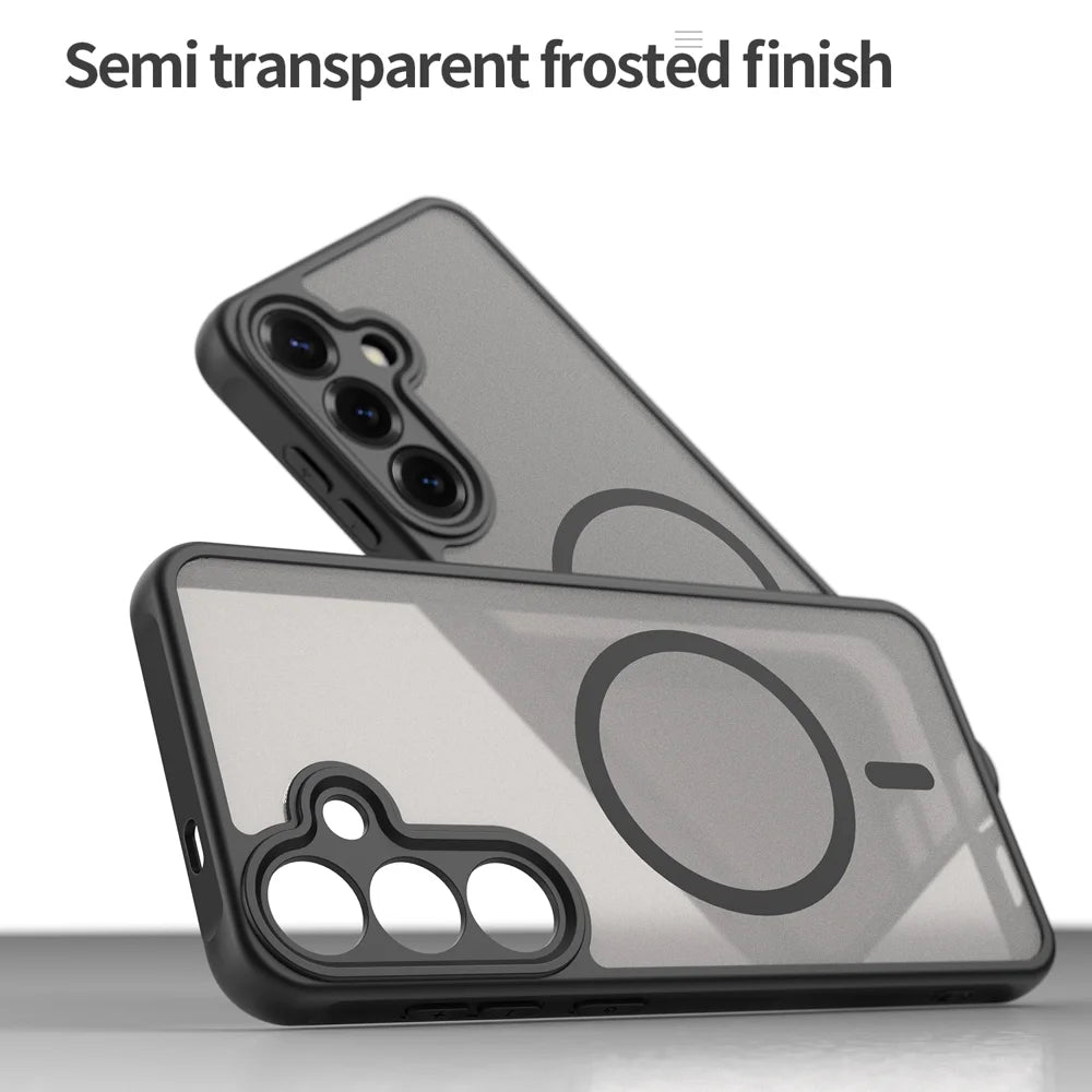 WANLONFENG For Samsung Galaxy S25+ Magnetic Case with Screen Film  FD Series Skin Touch TPU + PC Phone Back Cover - Black - 6