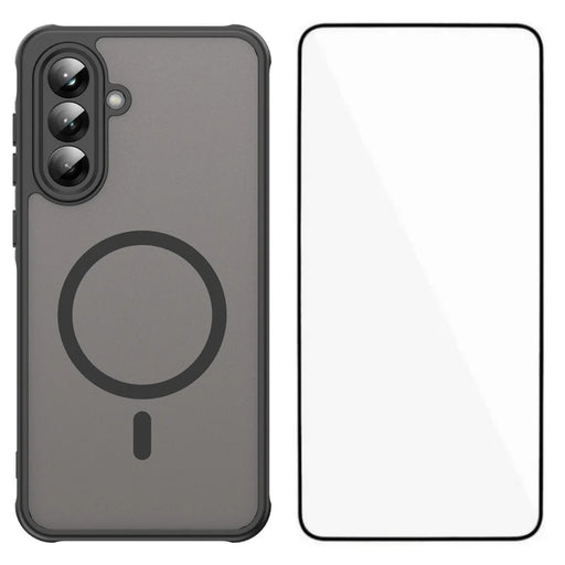 WANLONFENG For Samsung Galaxy A56 5G Magnetic Case with Screen Film  FD Series Skin Touch TPU + PC Phone Back Cover - Black - 1
