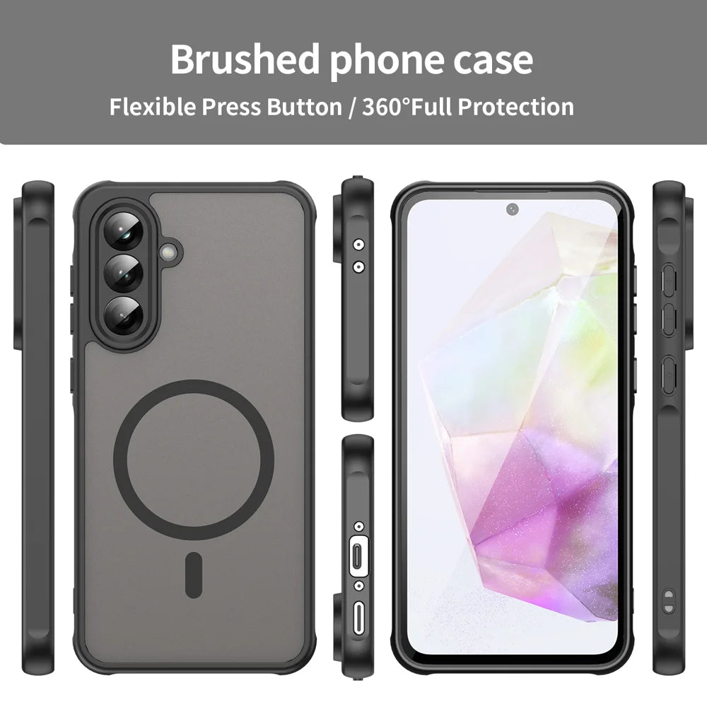 WANLONFENG For Samsung Galaxy A56 5G Magnetic Case with Screen Film  FD Series Skin Touch TPU + PC Phone Back Cover - Black - 3