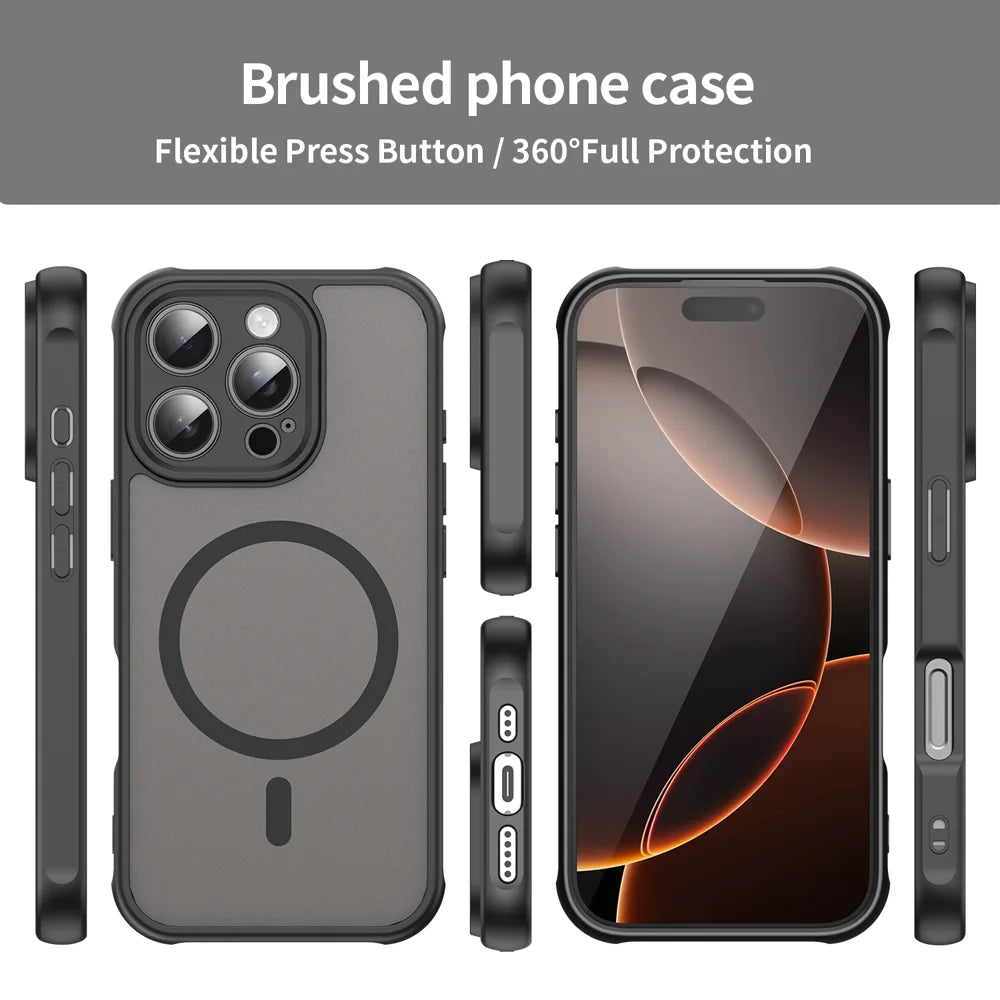 WANLONFENG For iPhone 16 Pro Max Magnetic Case with Screen Film  FD Series Skin Touch TPU + PC Phone Back Cover - Black - 3