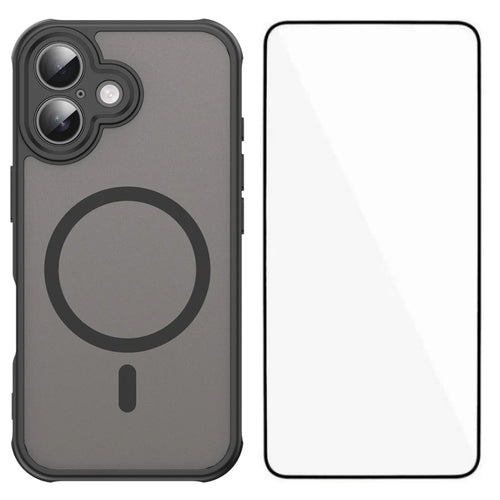 WANLONFENG For iPhone 16 Magnetic Case with Screen Film  FD Series Skin Touch TPU + PC Phone Back Cover - Black - 1