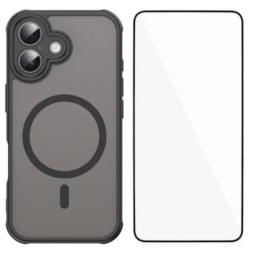 WANLONFENG For iPhone 16 Magnetic Case with Screen Film  FD Series Skin Touch TPU + PC Phone Back Cover - Black - 1