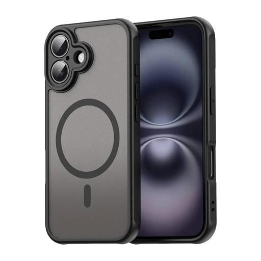 WANLONFENG For iPhone 16 Magnetic Case with Screen Film  FD Series Skin Touch TPU + PC Phone Back Cover - Black - 2