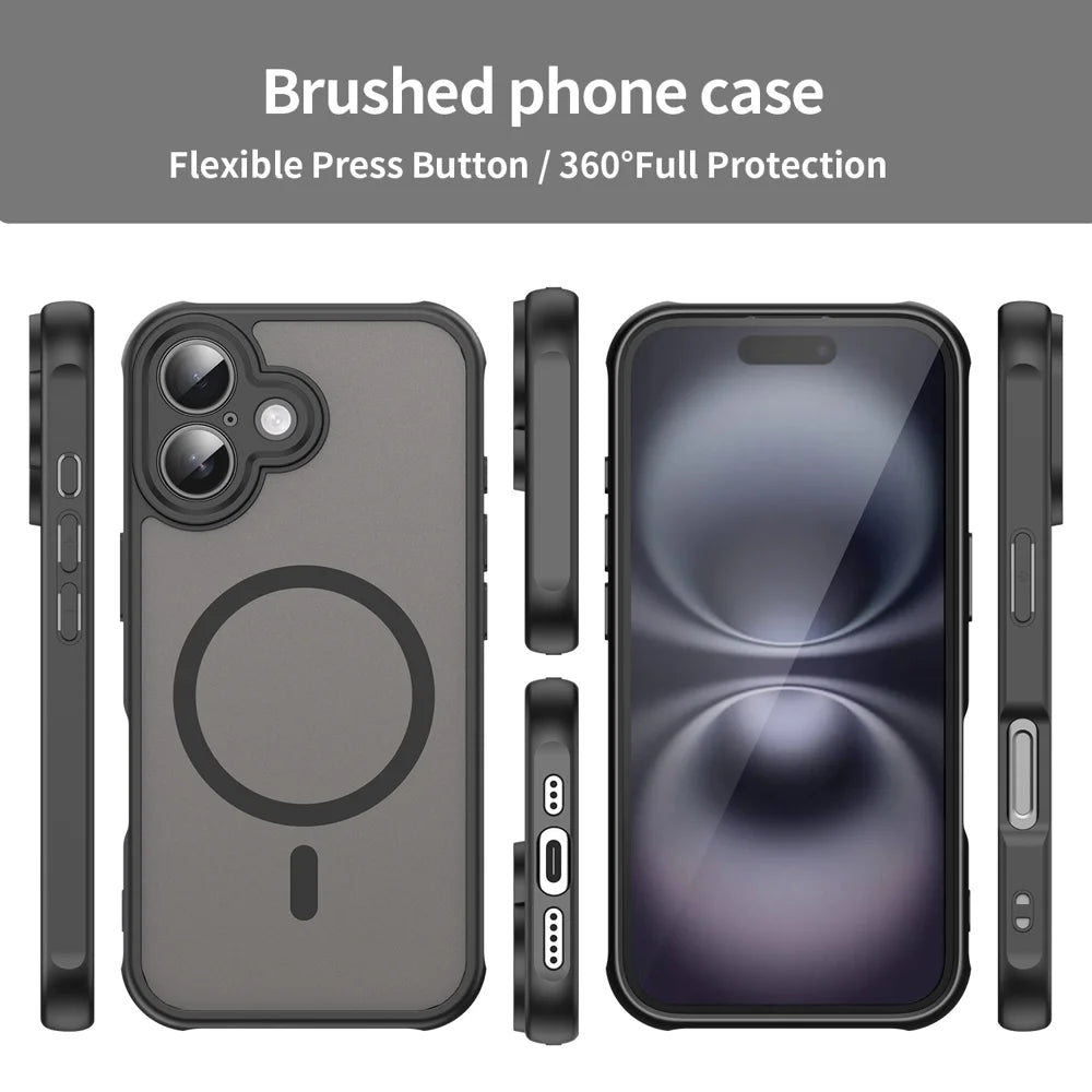 WANLONFENG For iPhone 16 Magnetic Case with Screen Film  FD Series Skin Touch TPU + PC Phone Back Cover - Black - 3