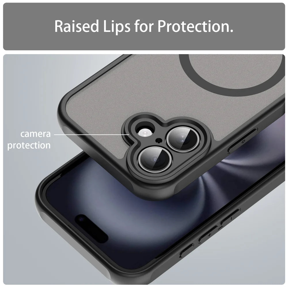 WANLONFENG For iPhone 16 Magnetic Case with Screen Film  FD Series Skin Touch TPU + PC Phone Back Cover - Black - 7