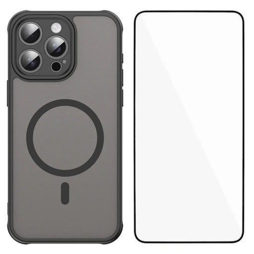 WANLONFENG For iPhone 15 Pro Max Magnetic Case with Screen Film  FD Series Skin Touch TPU + PC Phone Back Cover - Black - 1
