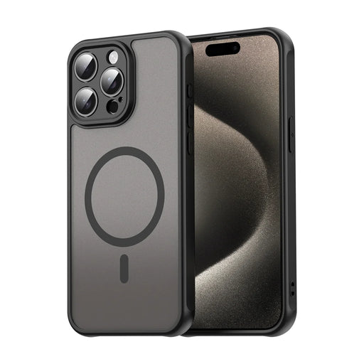 WANLONFENG For iPhone 15 Pro Max Magnetic Case with Screen Film  FD Series Skin Touch TPU + PC Phone Back Cover - Black - 2