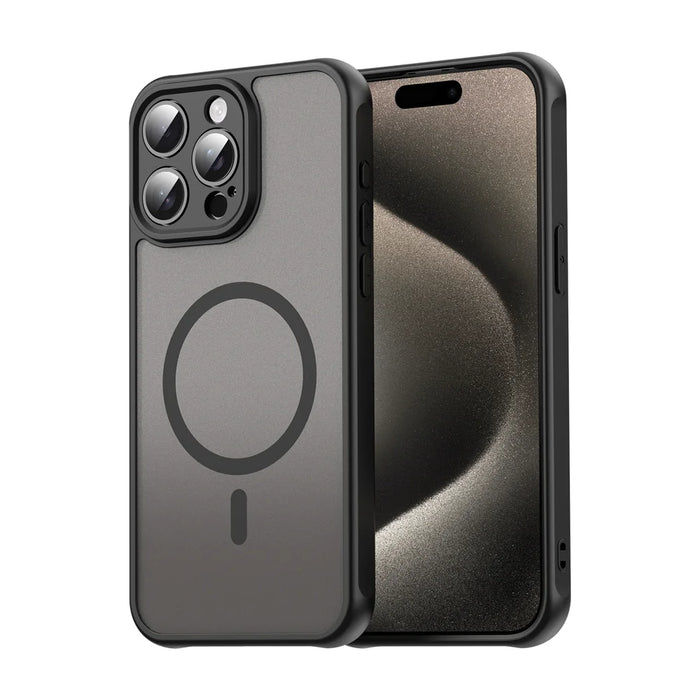 WANLONFENG For iPhone 15 Pro Max Magnetic Case with Screen Film  FD Series Skin Touch TPU + PC Phone Back Cover - Black - 2