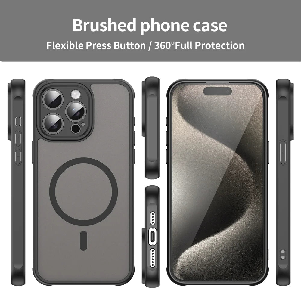 WANLONFENG For iPhone 15 Pro Max Magnetic Case with Screen Film  FD Series Skin Touch TPU + PC Phone Back Cover - Black - 3