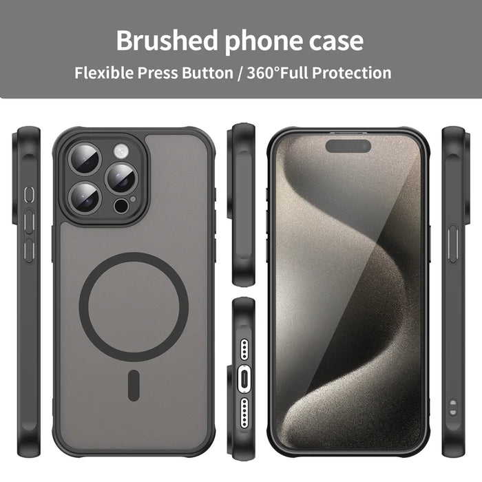 WANLONFENG For iPhone 15 Pro Max Magnetic Case with Screen Film  FD Series Skin Touch TPU + PC Phone Back Cover - Black - 3