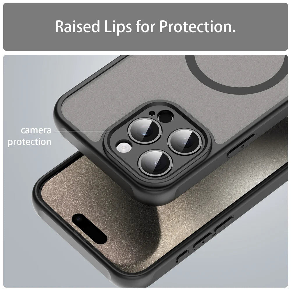 WANLONFENG For iPhone 15 Pro Max Magnetic Case with Screen Film  FD Series Skin Touch TPU + PC Phone Back Cover - Black - 7
