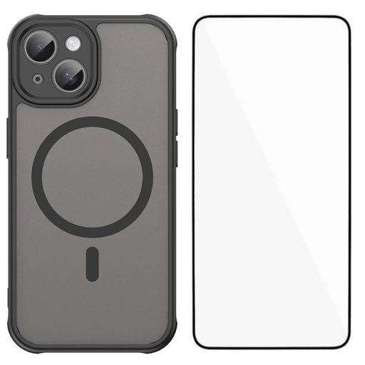WANLONFENG For iPhone 15 Magnetic Case with Screen Film  FD Series Skin Touch TPU + PC Phone Back Cover - Black - 1