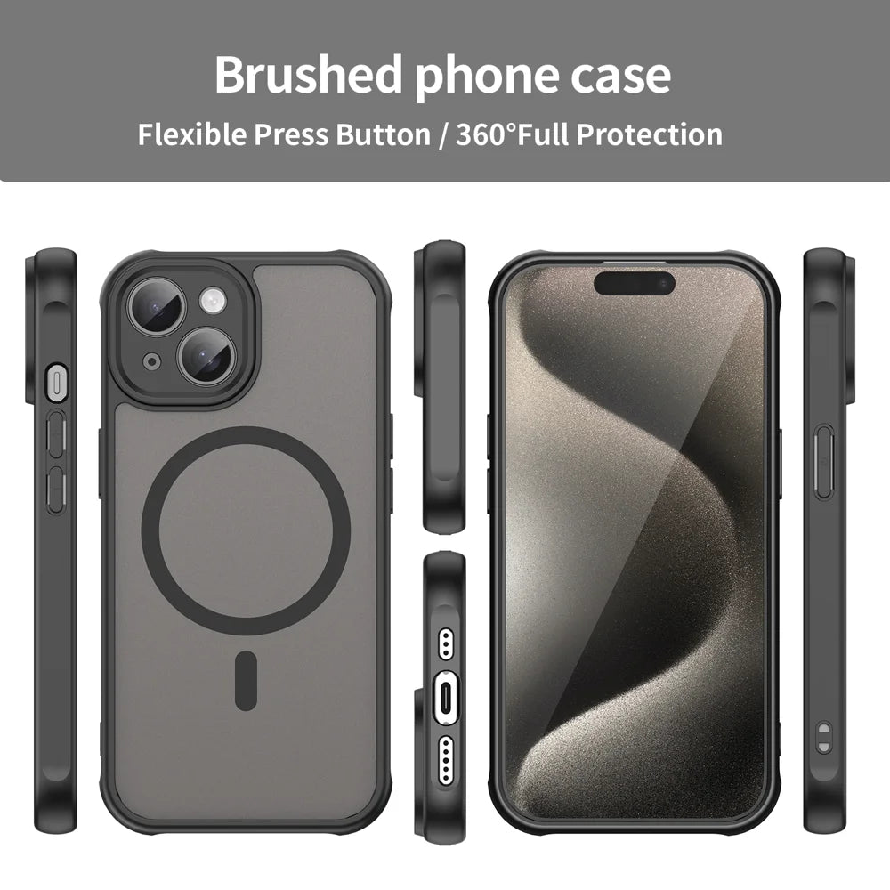 WANLONFENG For iPhone 15 Magnetic Case with Screen Film  FD Series Skin Touch TPU + PC Phone Back Cover - Black - 3