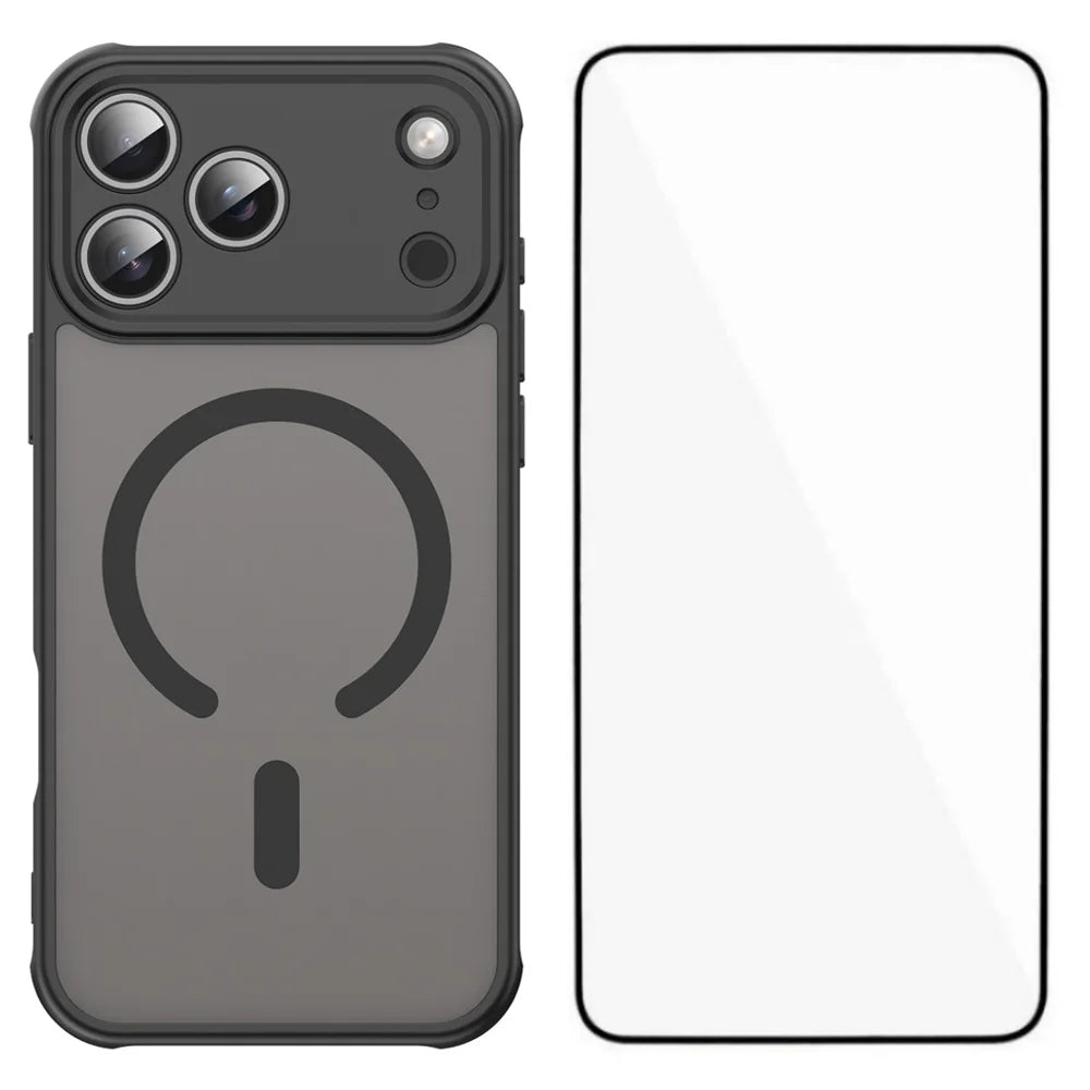 WANLONFENG For iPhone 17 Pro Magnetic Case with Screen Film  FD Series Skin Touch TPU + PC Phone Back Cover - Black - 1