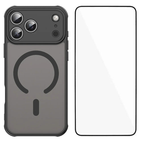 WANLONFENG For iPhone 17 Pro Max Magnetic Case with Screen Film  FD Series Skin Touch TPU + PC Phone Back Cover - Black - 1
