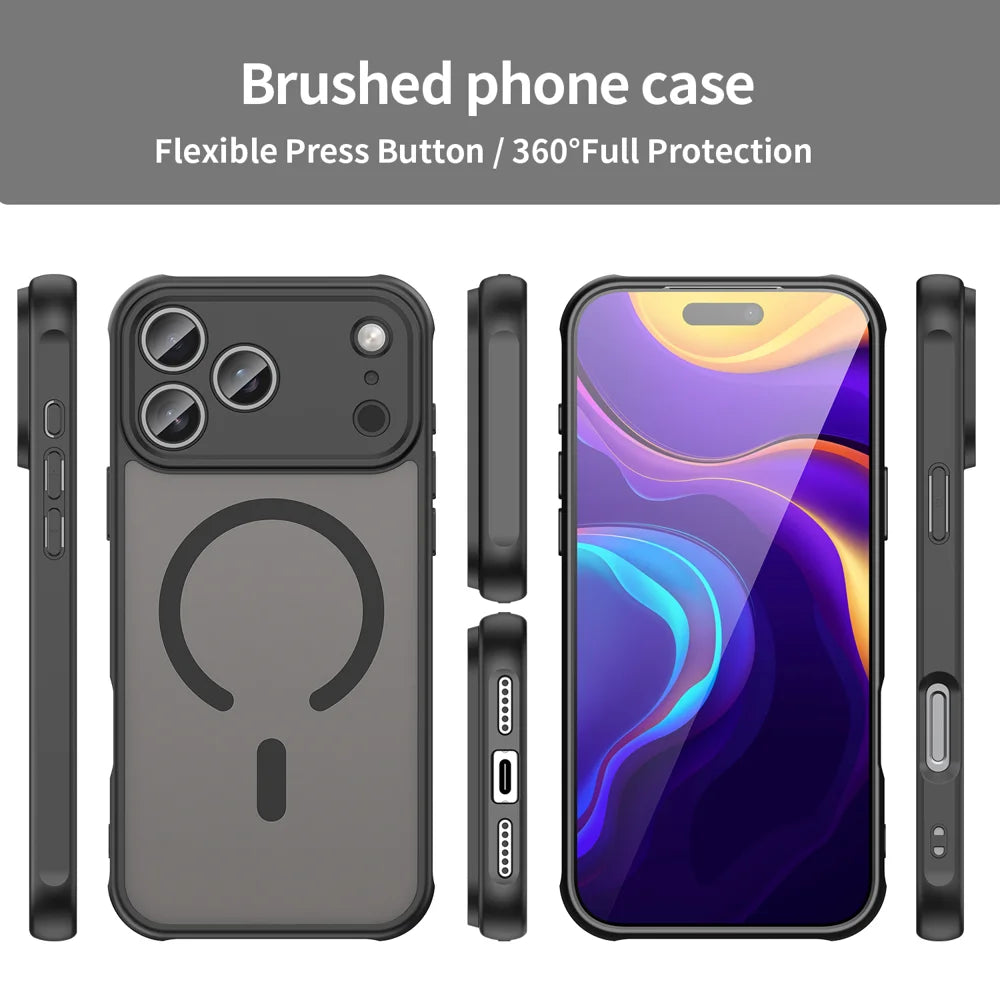 WANLONFENG For iPhone 17 Pro Max Magnetic Case with Screen Film  FD Series Skin Touch TPU + PC Phone Back Cover - Black - 3