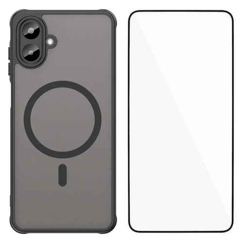 WANLONFENG For Samsung Galaxy A08 4G / A07 4G Magnetic Case with Screen Film  FD Series Skin Touch TPU + PC Phone Back Cover - Black - 1