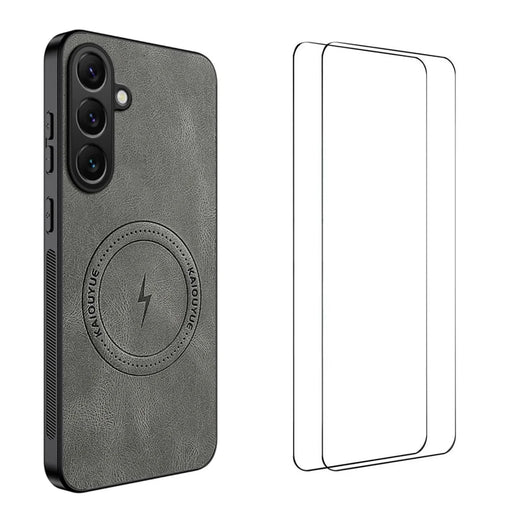 WANLONFENG For Samsung Galaxy S24 FE Magnetic Case  SD Series PC TPU Phone Cover with 2Pcs Screen Film - Grey - 1
