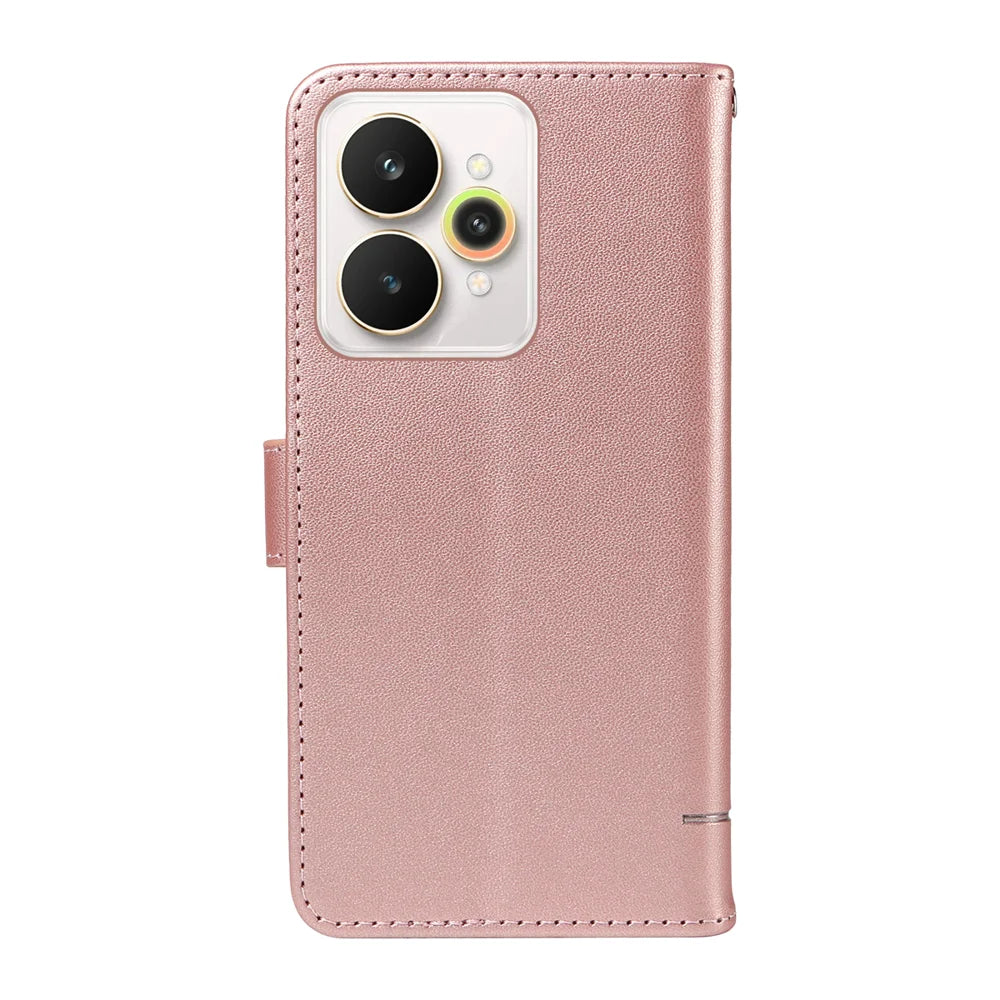 For Realme 15 Pro 5G / Realme 15 5G Case Cat Pattern Imprint Leather Phone Cover with Wrist Strap - Rose Gold - 7