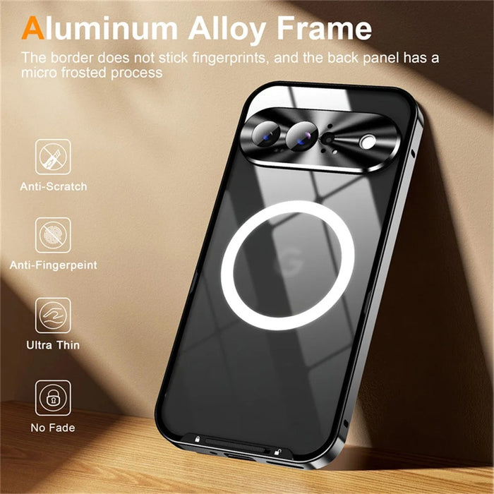 For Google Pixel 10 Magnetic Case Metal Frame Matte Phone Cover - Black - 3