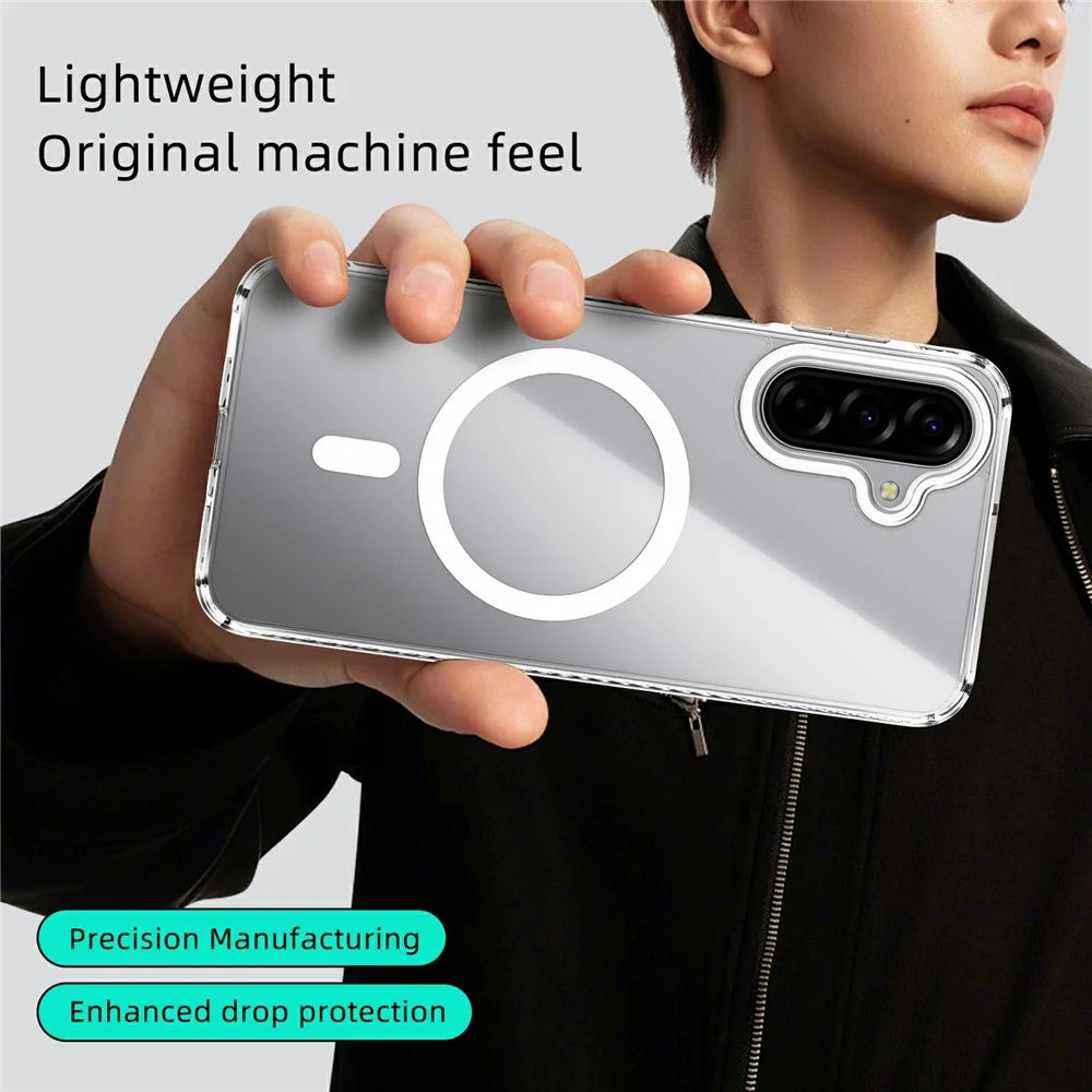 ABEEL For Samsung Galaxy A18 5G / A18 4G / A17 5G / A17 4G Magnetic Case Anti Scratch Clear TPU PC Phone Back Cover - White - 6