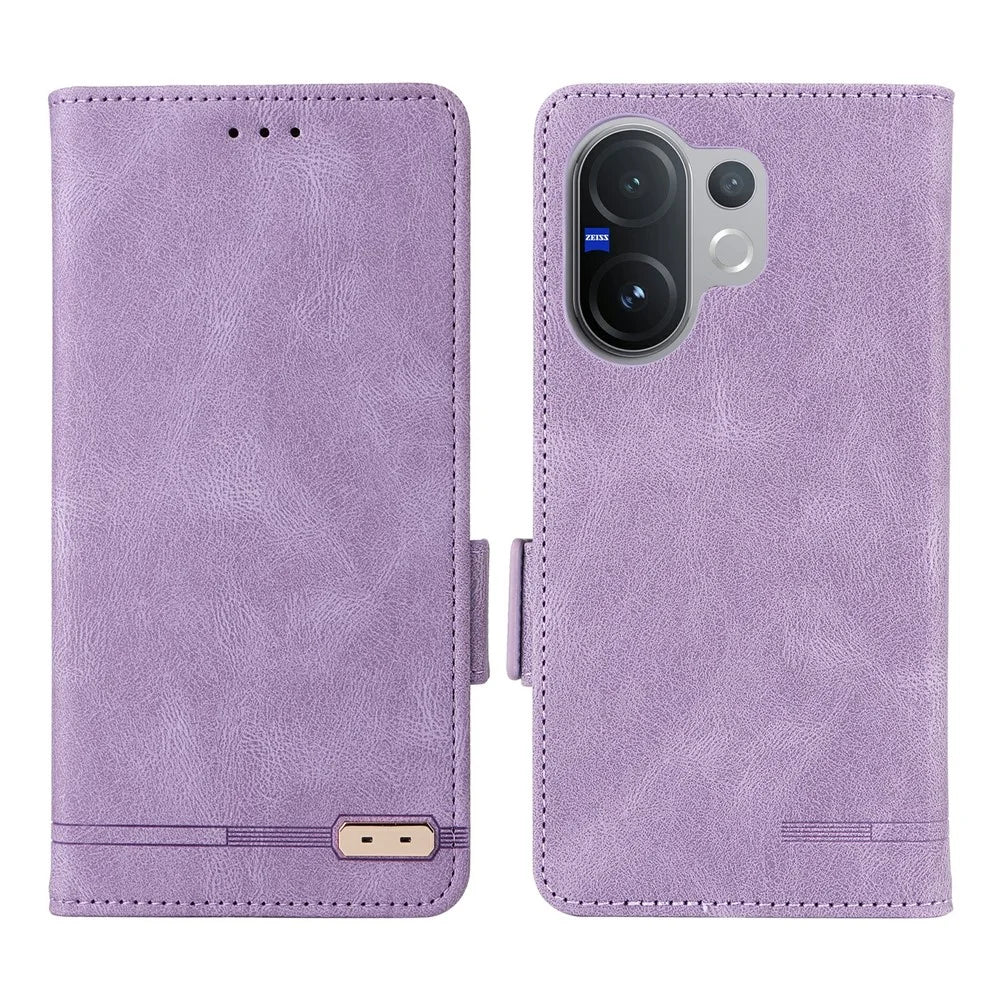 For vivo V60 5G Case Leather Wallet Flip Phone Cover with Hardware Decor - Purple - 1