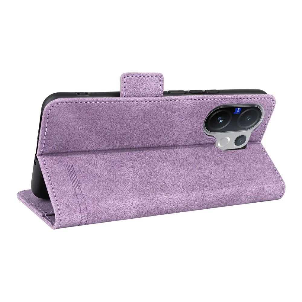 For vivo V60 5G Case Leather Wallet Flip Phone Cover with Hardware Decor - Purple - 5